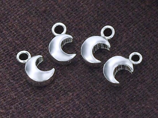 4 of 925 Sterling Silver Crescent Moon Charms 5x6 mm. Polish Finished