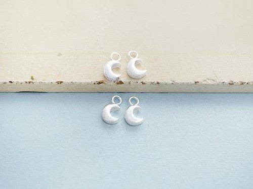 4 of 925 Sterling Silver Crescent Moon Charms 5x6 mm. Polish Finished