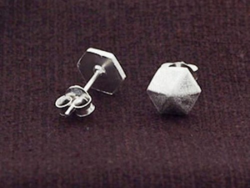 1 pair of 925 Sterling Silver Brushed Hexagon Stud Earrings 7mm. , minimalist earrings