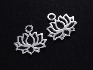 2 of 925 Sterling Silver Lotus Charms 8x11.5mm. polish finished