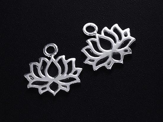 2 of 925 Sterling Silver Lotus Charms 8x11.5mm. polish finished