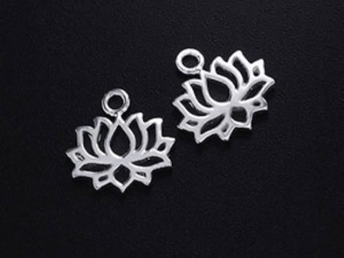 2 of 925 Sterling Silver Lotus Charms 8x11.5mm. polish finished