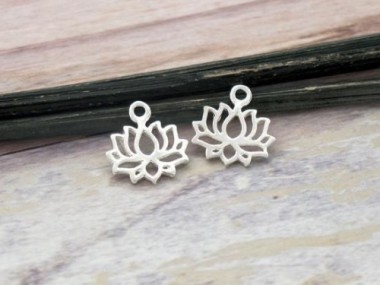 925 Sterling Silver Lotus Charms 8x11.5mm.