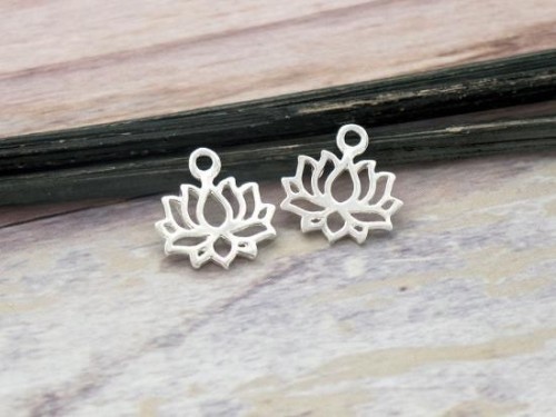 2 of 925 Sterling Silver Lotus Charms 8x11.5mm. polish finished