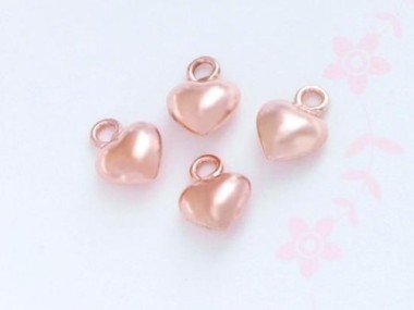 925 Sterling Silver Rose Gold Vermeil Style Heart Charms 5 mm.