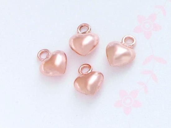 4 of 925 Sterling Silver Rose Gold Vermeil Style Heart Charms 5 mm.