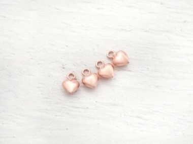 925 Sterling Silver Rose Gold Vermeil Style Heart Charms 5 mm.