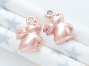 925 Sterling Silver Rose Gold Vermeil Style Bunny Charms 9x11mm.