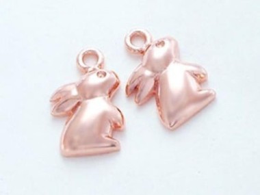 925 Sterling Silver Rose Gold Vermeil Style Bunny Charms 9x11mm.