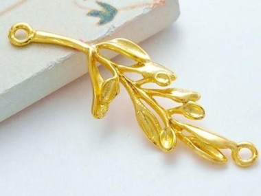 925 Sterling Silver 24k Gold Vermeil Style Leaf Branch Link, Connector 11x32mm.