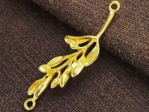 1 of 925 Sterling Silver 24k Gold Vermeil Style Leaf Branch Link, Connector 11x32mm. Polish Finished