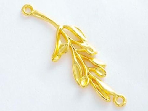 1 of 925 Sterling Silver 24k Gold Vermeil Style Leaf Branch Link, Connector 11x32mm. Polish Finished