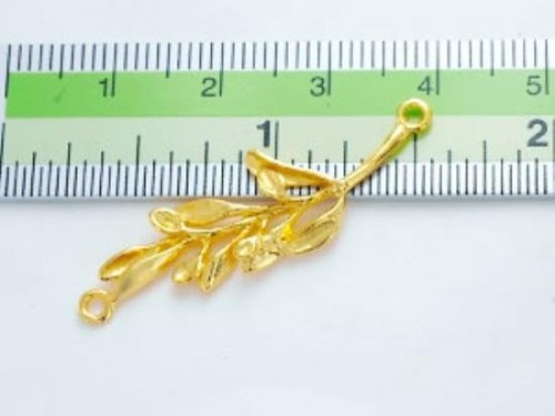 1 of 925 Sterling Silver 24k Gold Vermeil Style Leaf Branch Link, Connector 11x32mm. Polish Finished