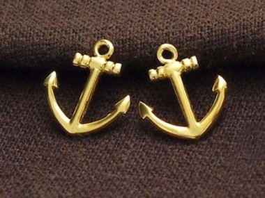 925 Sterling Silver 24k Gold Vermeil Style Anchor Charms 12x14 mm.