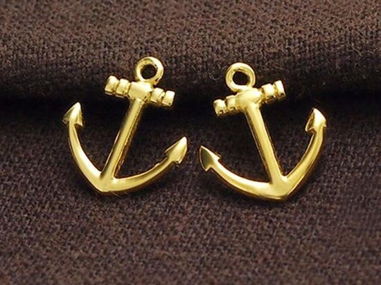 2 of 925 Sterling Silver 24k Gold Vermeil Style Anchor Charms 12x14 mm.