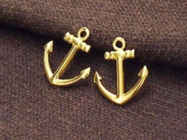 925 Sterling Silver 24k Gold Vermeil Style Anchor Charms 12x14 mm.