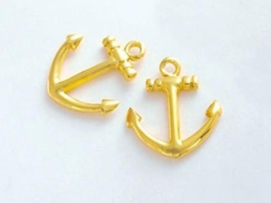 925 Sterling Silver 24k Gold Vermeil Style Anchor Charms 12x14 mm.