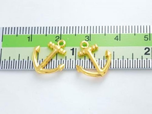 2 of 925 Sterling Silver 24k Gold Vermeil Style Anchor Charms 12x14 mm.