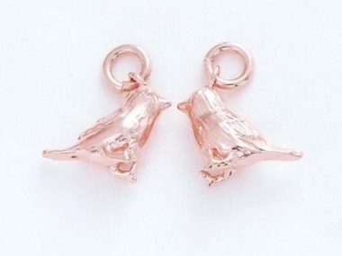 925 Sterling Silver Rose Gold Vermeil Style Bird Charms 4.8x13mm.