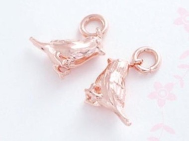 925 Sterling Silver Rose Gold Vermeil Style Bird Charms 4.8x13mm.