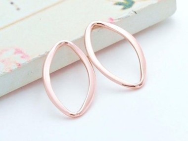 925 Sterling Silver Rose Gold Vermeil Style Flat Marquise Links, Connectors 10x16 mm.