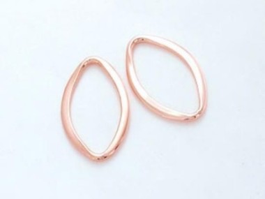 925 Sterling Silver Rose Gold Vermeil Style Flat Marquise Links, Connectors 10x16 mm.