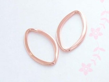 925 Sterling Silver Rose Gold Vermeil Style Flat Marquise Links, Connectors 10x16 mm.