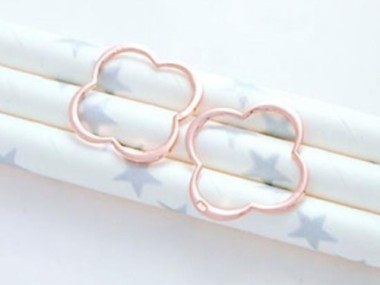 925 Sterling Silver Rose Gold Vermeil Style Clover Links, Connectors 17mm.,