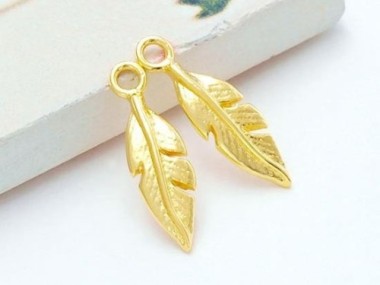 925 Sterling Silver 24k Gold Vermeil Style Feather Charms 4x13mm.