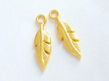 925 Sterling Silver 24k Gold Vermeil Style Feather Charms 4x13mm.