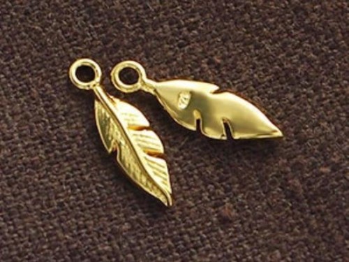 2 of 925 Sterling Silver 24k Gold Vermeil Style Feather Charms 4x13mm.