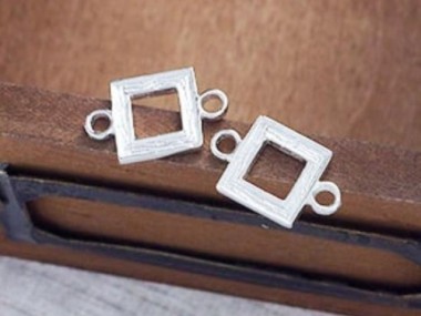 925 Sterling Silver Textured Square Links , Connectors 9mm.