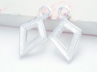 925 Sterling Silver Textured Diamond shaped Charms 8x11 mm.