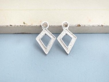 925 Sterling Silver Textured Diamond shaped Charms 8x11 mm.