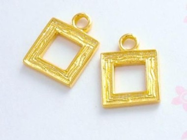 925 Sterling Silver 24k Gold Vermeil Style Square Charms 9mm.