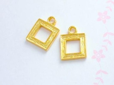 925 Sterling Silver 24k Gold Vermeil Style Square Charms 9mm.