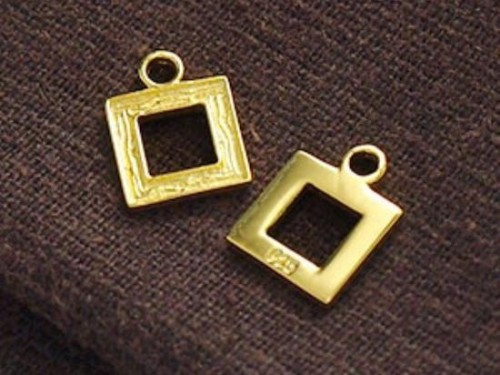 2 of 925 Sterling Silver 24k Gold Vermeil Style Square Charms 9mm.