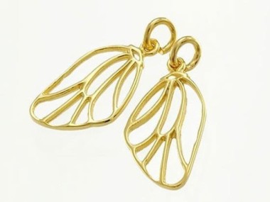 925 Sterling Silver Gold Vermeil Style Dragonfly Wing Charms 10x16 mm.