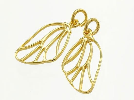 2 of 925 Sterling Silver Gold Vermeil Style Dragonfly Wing Charms 10x16 mm.