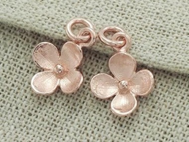 925 Sterling Silver Rose Gold Vermeil Style Flower Charms 10.5 mm.