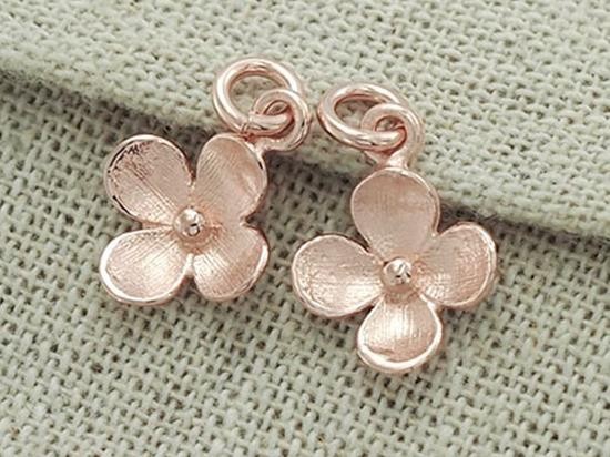 2 of 925 Sterling Silver Rose Gold Vermeil Style Flower Charms 10.5 mm.