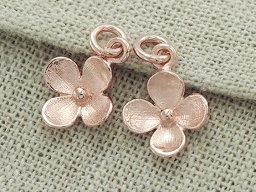 2 of 925 Sterling Silver Rose Gold Vermeil Style Flower Charms 10.5 mm.