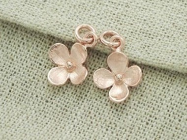 925 Sterling Silver Rose Gold Vermeil Style Flower Charms 10.5 mm.