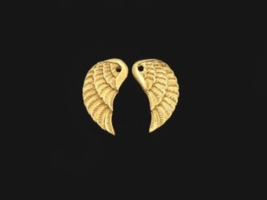 925 Sterling Silver 24k Vermeil Style Angel Wing Charms 8x20 mm.