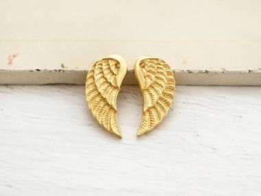 925 Sterling Silver 24k Vermeil Style Angel Wing Charms 8x20 mm.