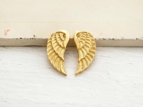 2 of 925 Sterling Silver 24k Vermeil Style Angel Wing Charms 8x20 mm.