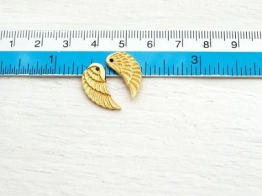 925 Sterling Silver 24k Vermeil Style Angel Wing Charms 8x20 mm.