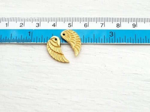 2 of 925 Sterling Silver 24k Vermeil Style Angel Wing Charms 8x20 mm.