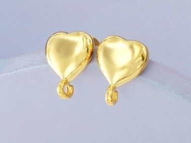 925 Sterling Silver Gold Vermeil Style Heart Earrings Post Findings.