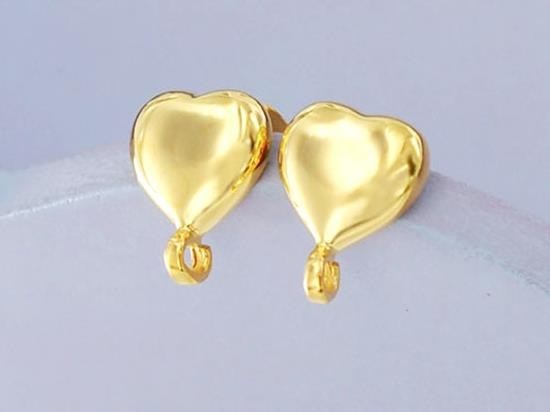 1 Pair of 925 Sterling Silver Gold Vermeil Style Heart Earrings Post Findings. 8.5mm